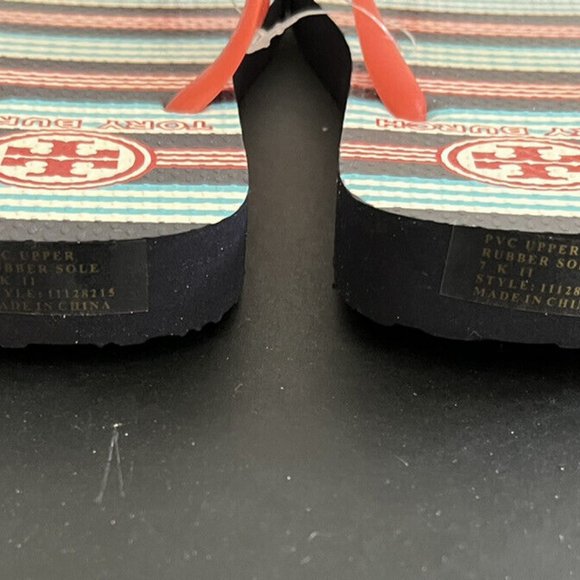 - TORY BURCH RED THONG FLAT FLIP FLOP SUMMER RUBBER BEACH POOL SHOES 7 - Picture 4 of 6